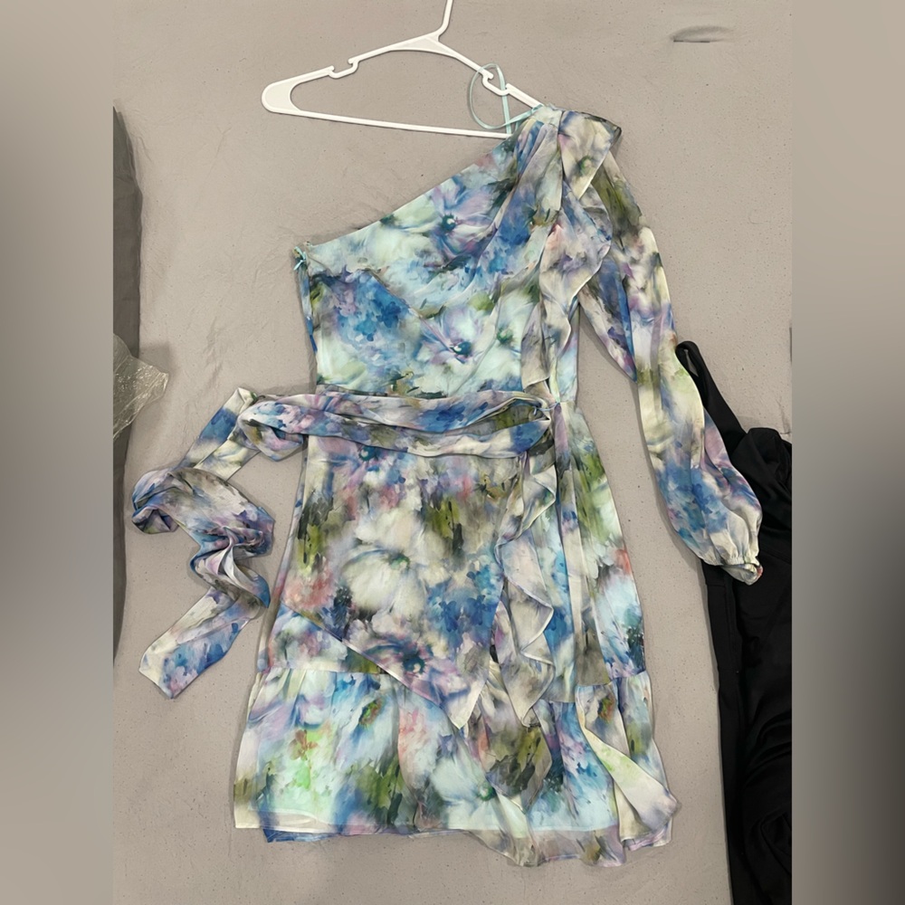 Alex Marie Aqua Satin Dress
